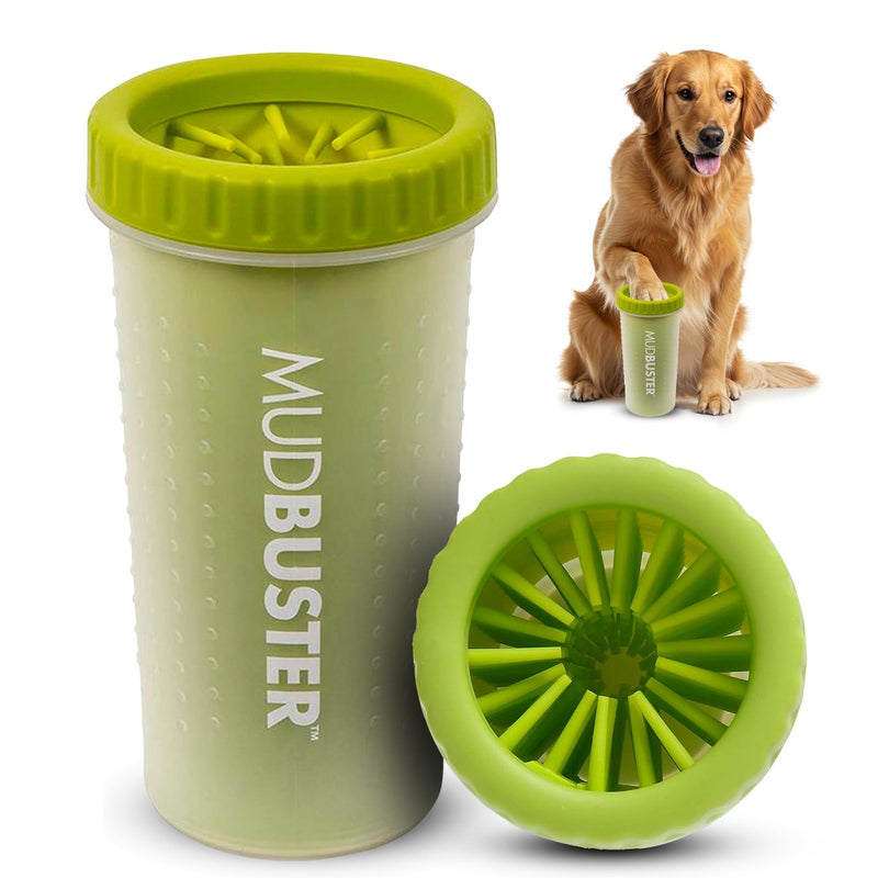 Dexas MudBuster Portable Dog Paw Cleaner, Green Large Paw Cleaning Solution for Premium Pet Supplies - Image 1